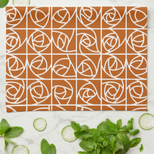 Linge De Cuisine Rose Art déco Carrés stylisé Floral orange
