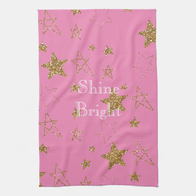 Linge De Cuisine Rose avec étoiles d'or (Vertical)