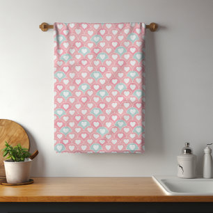 Linge De Cuisine Rose Bleu Romantique Amour Motif de coeur   Valent