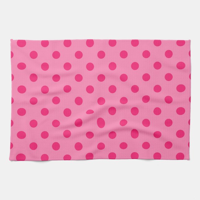 Linge De Cuisine Rose Chaud Sur Pois Rose Design Motif (Horizontal)