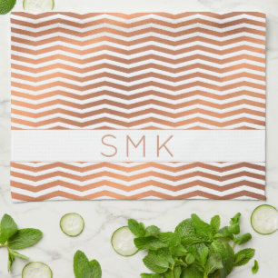 Linge De Cuisine Rose cuivre or huile Chevron blanc Monogramme