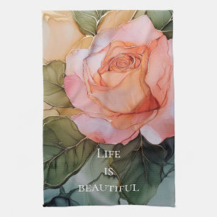 Linge De Cuisine Rose de pêche romantique Fête des mariées florale