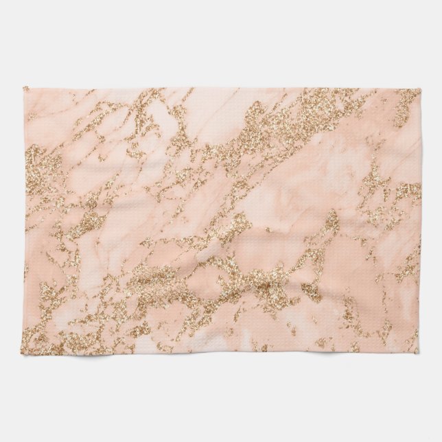 Linge De Cuisine Rose en marbre parties scintillant d'or abstrait (Horizontal)