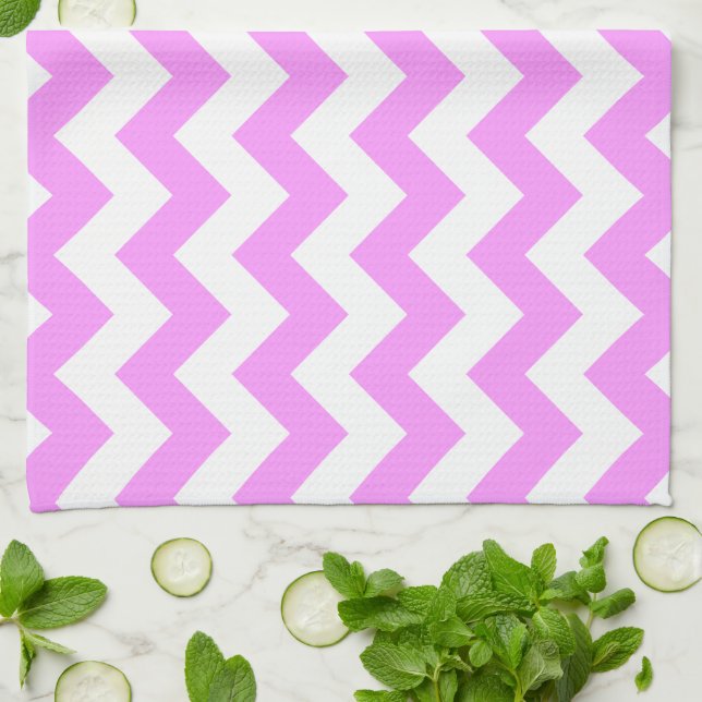 Linge De Cuisine Rose et blanc en zigzag (Plié)