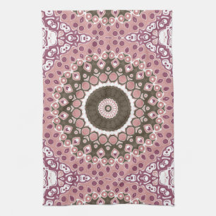 Linge De Cuisine Rose et Mocha Mandala Motif Géométrie florale