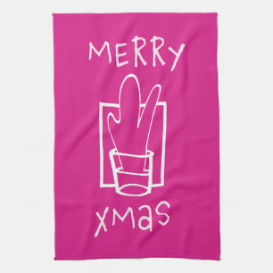 Linge De Cuisine Rose et scintillant Joyeux Noël
