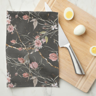 Linge De Cuisine Rose floral moderne et élégant noir