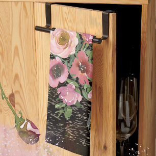 Linge De Cuisine Rose Floral Noir