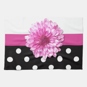 Linge De Cuisine Rose floral noir blanc pois girly
