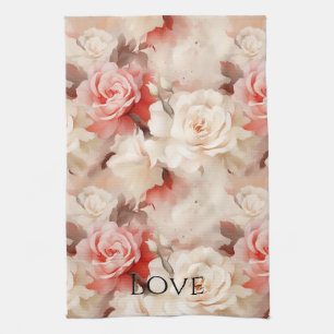 Linge De Cuisine Rose florale crème rose pâle jolie