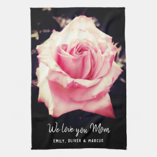 Linge De Cuisine Rose Flower Love you Maman Script photo