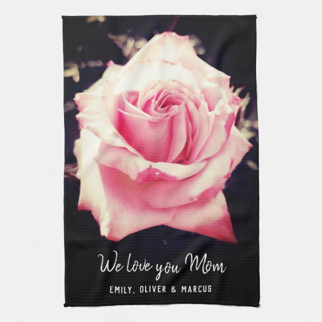 Linge De Cuisine Rose Flower Love you Maman Script photo (Vertical)