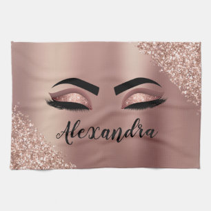Linge De Cuisine Rose Gold Blush Pink Monogram Glitter Eyelashes