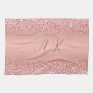 Linge De Cuisine Rose Gold Élégant Luxe Monogramme Pailleté