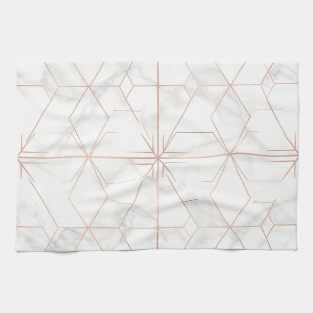Linge De Cuisine Rose Gold Marble Geometric Pattern (Horizontal)