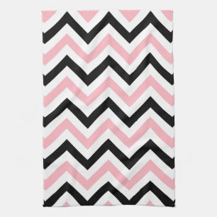 Linge De Cuisine Rose, Noir, Blanc Grand Motif Chevron ZigZag
