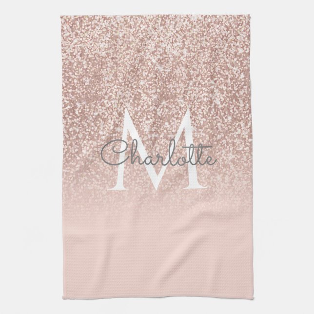 Linge De Cuisine Rose Parties scintillant or Blush rose Monogramme  (Vertical)