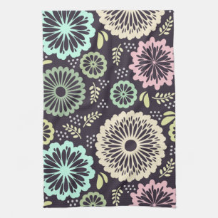 Linge De Cuisine Rose pastel doux et fleur turquoise Vintage Botani