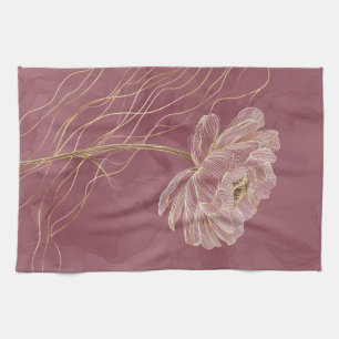 Linge De Cuisine Rose Poussiéreuse Or Ligne Florale Élégante