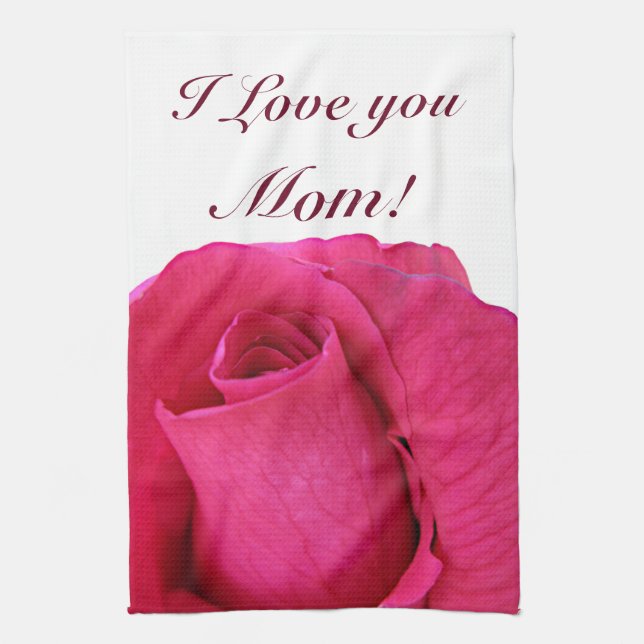 Linge De Cuisine Rose Rose Je t'aime Maman (Vertical)