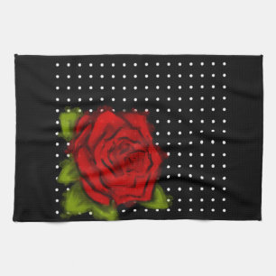 Linge De Cuisine Rose rouge, points blancs