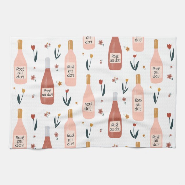 Linge De Cuisine Rose TOUTE la journée amateurs de vin motif (Horizontal)