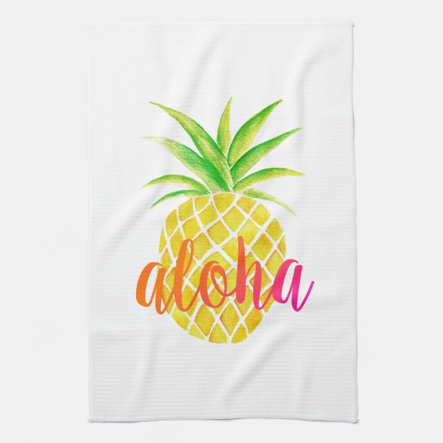Linge De Cuisine Rose tropical d'aquarelle d'ananas Aloha (Vertical)