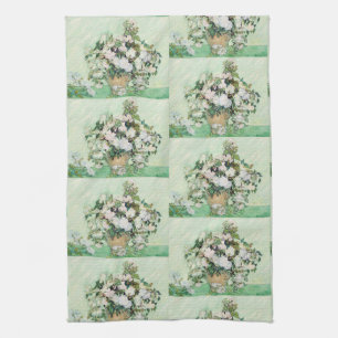 Linge De Cuisine Roses blanches de Van Gogh - Art floral à la menth