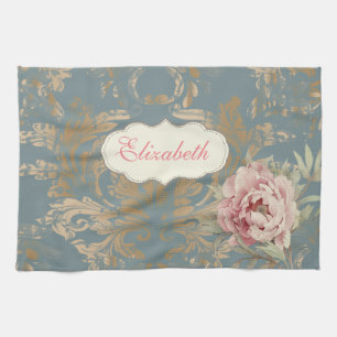 Linge De Cuisine Roses en Damas doré Élégant Chic