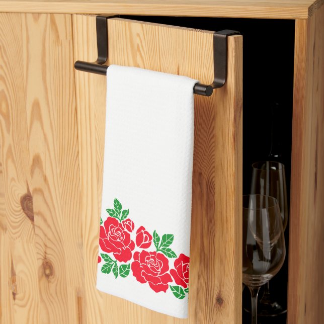Linge De Cuisine Roses rouges (Pliage en tiers)