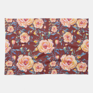 Linge De Cuisine Roses, sans soudure, motif arrière - plan rouge