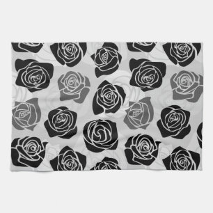 Linge De Cuisine Roses Vintages chic en noir et blanc