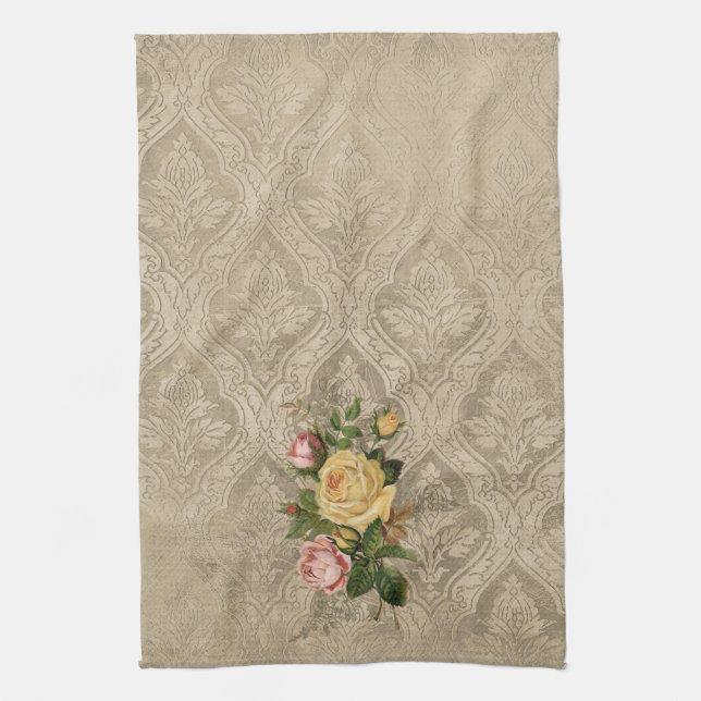 Linge De Cuisine Roses vintages et Damask (Vertical)