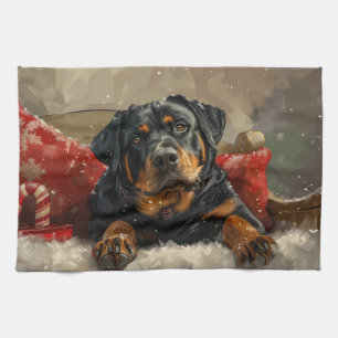Linge De Cuisine Rottweiler chien festif de Noël