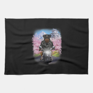 Linge De Cuisine rottweiler chien sur moto tour japonaise sakura