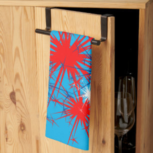 Linge De Cuisine Rouge Blanc Bleu Étincelles Patriotique Feu d'arti