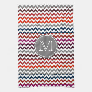 Linge De Cuisine Rouge blanc gris Chevron Zigzag Monogramme