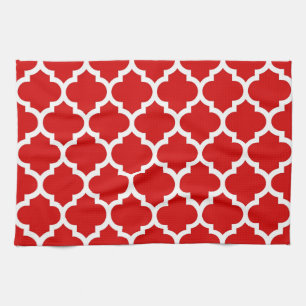 Linge De Cuisine Rouge Blanc Marocain Quatrefoil Motif #5