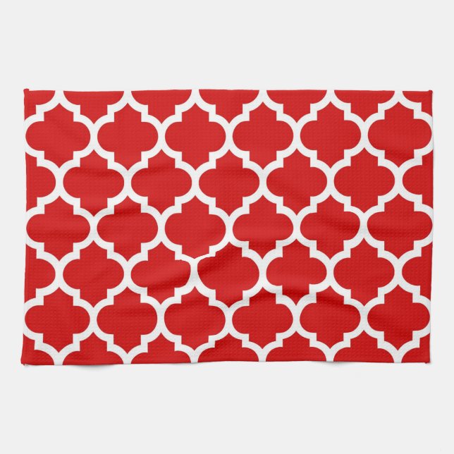 Linge De Cuisine Rouge Blanc Marocain Quatrefoil Motif #5 (Horizontal)