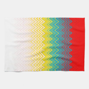 Linge De Cuisine Rouge bleu Jaune Chic Motif unique Zigzag