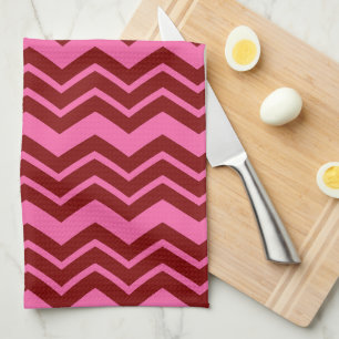 Linge De Cuisine Rouge bordeaux rose chevron design zigzag 