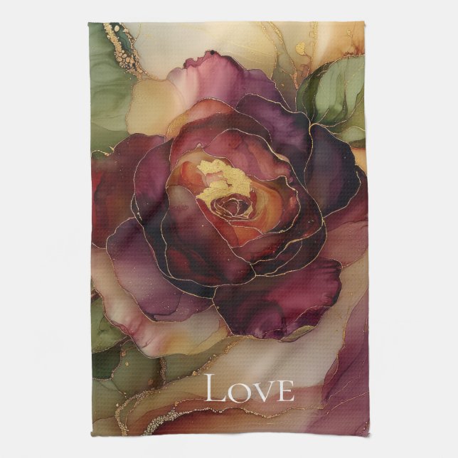 Linge De Cuisine Rouge Bourguignon Romantique Rose Gold Floral  (Vertical)