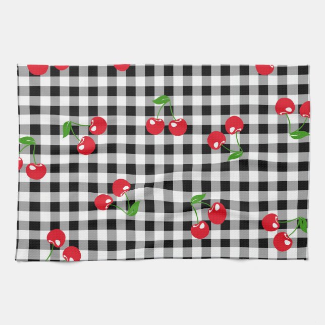 Linge De Cuisine Rouge Cerise En vichy Buffle noir et blanc Plaid (Horizontal)