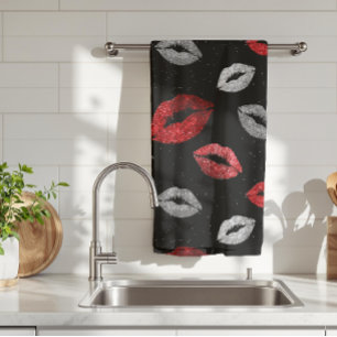 Linge De Cuisine Rouge de la Saint-Valentin avec paillettes argenté