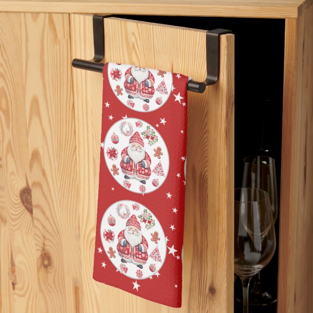 Linge De Cuisine Rouge du Père Noël scandinave (Pliage en tiers)