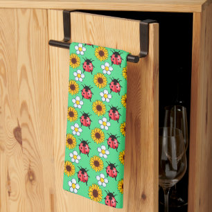 Linge De Cuisine Rouge Et Noir Ladybug Avec Fleurs