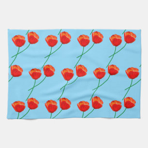 Linge De Cuisine Rouge Fleurs de pavot Coeur Ciel Bleu