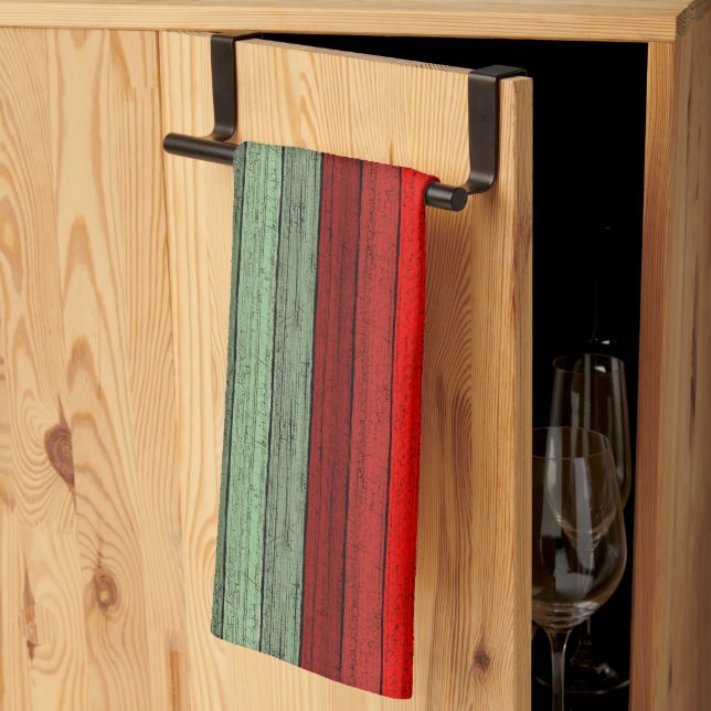 Linge De Cuisine Rouge foncé Vert Patiné Planes Motif (Pliage en tiers)