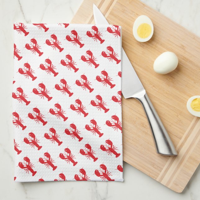 Linge De Cuisine Rouge Homard Motif Plage côtière Océan Plage Amusa (Quart Plié)
