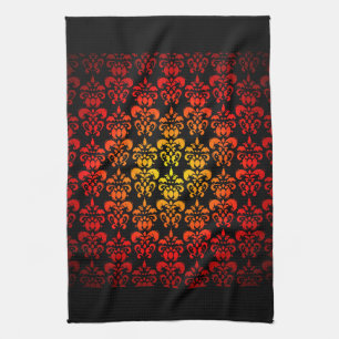 Linge De Cuisine Rouge, jaune et noir damassé